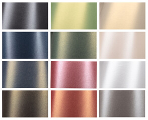 Metallic paper background set with pearlescent gradients in blue, pink, green, gray, white, and...