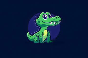 Naklejka premium Flat colorful logo of a cute crocodile in cartoon style