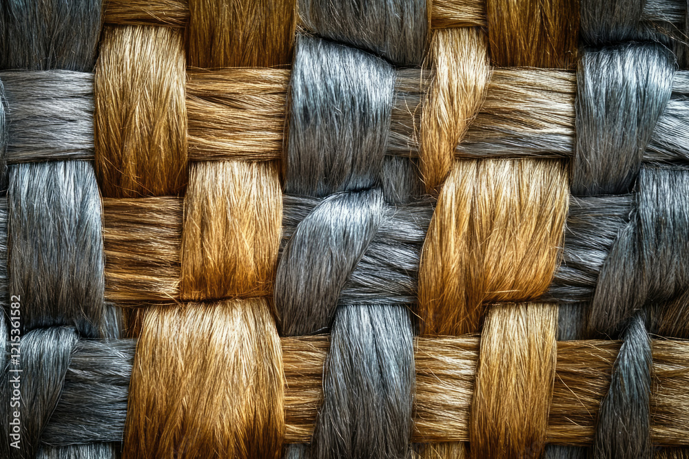Poster woven texture of gold and gray strands creating an intricate, interlaced pattern.