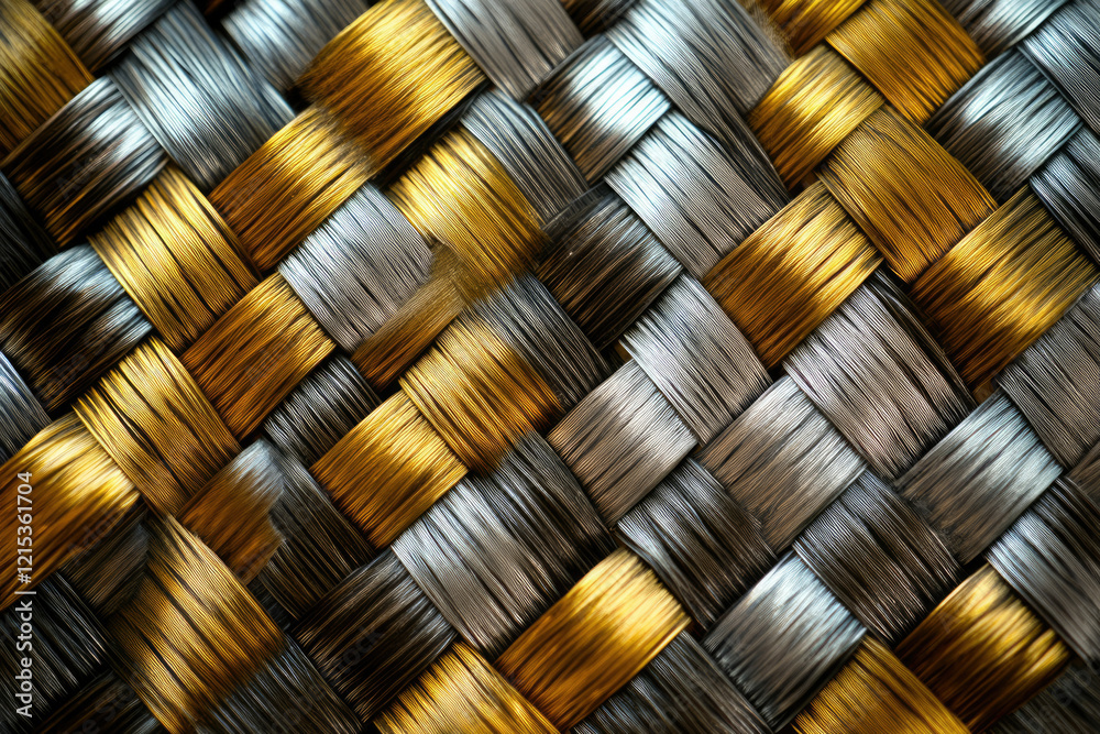Aufkleber Intricate woven pattern of gold and silver threads creating a textured, geometric design.