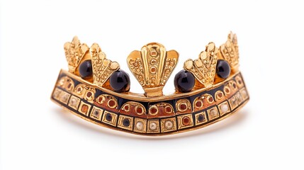 Gold crown jewelry isolated on white, ancient design, studio shot, fashion accessory