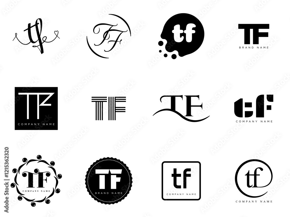 Fototapete tf logo company template. letter t and f logotype. set different classic serif lettering and modern 