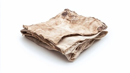 Dirty rags stacked, studio shot, white background, recycling