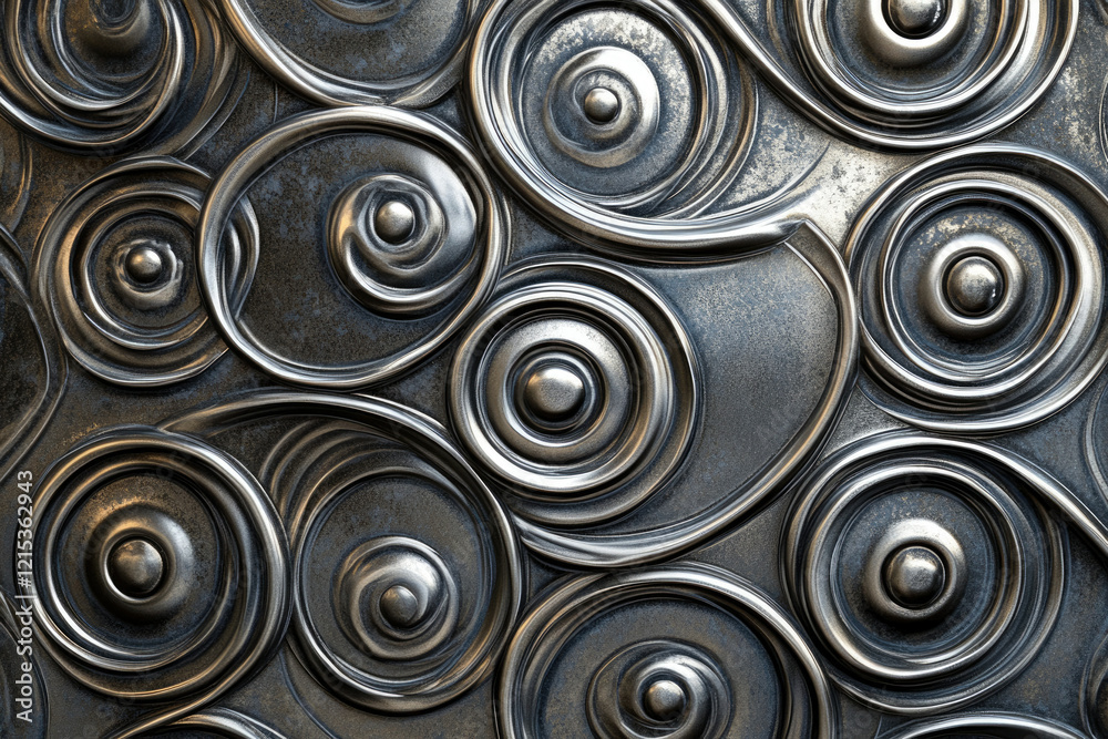 Poster abstract metallic texture with concentric circles, creating a decorative and visually appealing patt