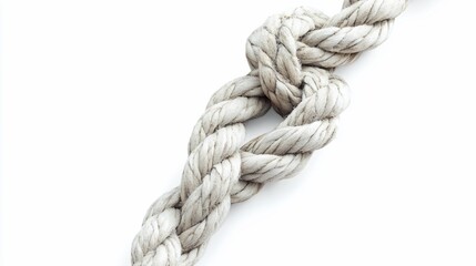 Fototapeta premium White rope knot, tied, studio, background, isolated, nautical, texture, connection, strength, design
