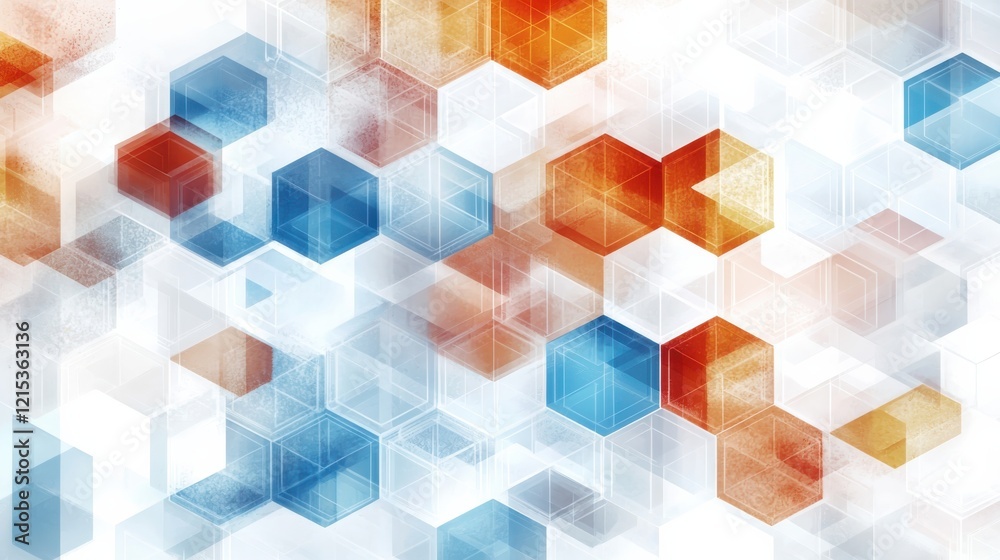 Poster dynamic geometric pattern of colorful hexagons creating visual rhythm digital art abstract compositi