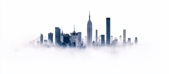 Fototapeta premium Foggy NYC Skyline; skyscrapers emerge from clouds; urban backdrop; website header