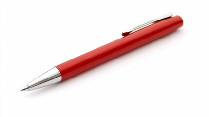 Red pen isolated on white background, writing tool, office supply