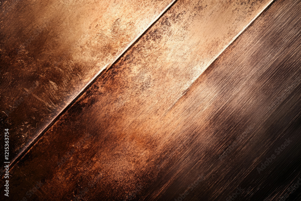Poster Abstract diagonal lines of dark brown and copper metallic texture with grunge and scratches.
