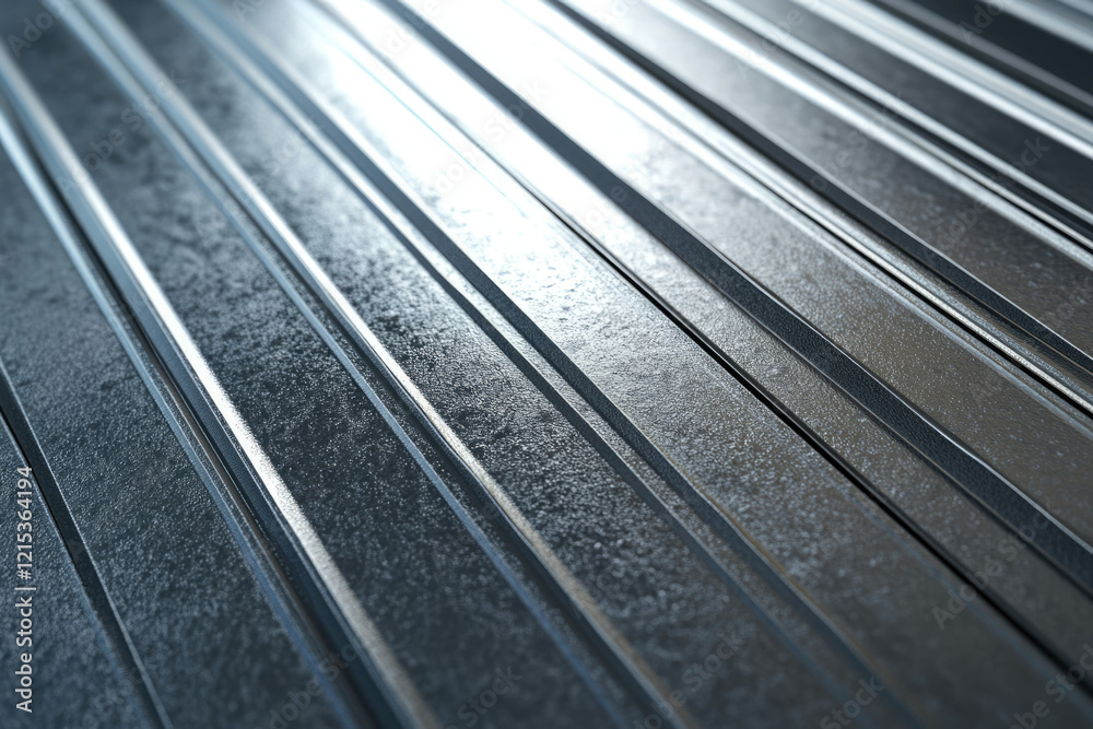 Poster Close-up view of parallel metallic lines, showcasing texture and reflective surface.