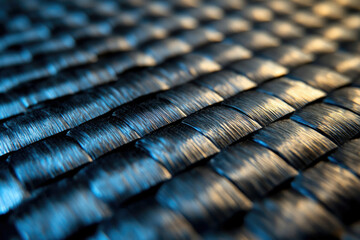 Close-up of a woven carbon fiber composite material showing its intricate texture and pattern.