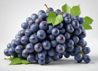 Fototapeta premium Fresh blue grapes bunch isolated on white background, freshness, vibrant colors