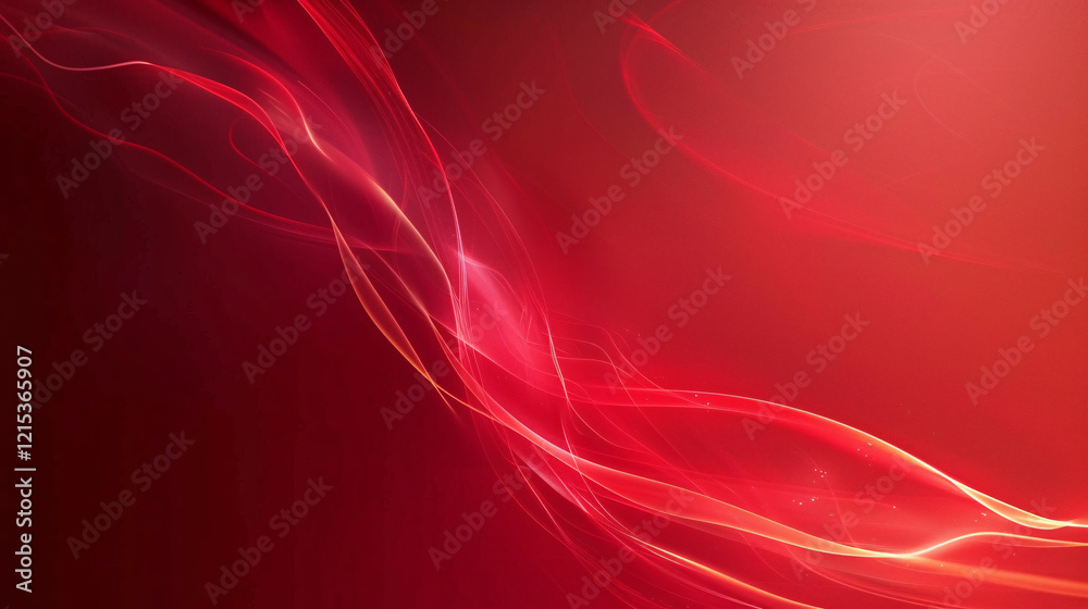 Aufkleber Abstract red background with glowing wavy lines flowing on a gradient backdrop