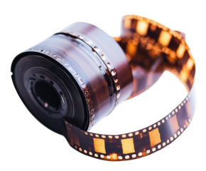 A rolled strip of film with visible frames. PNG transparent.