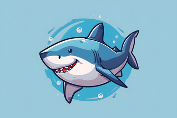 Naklejka premium Flat colorful logo of a cute shark in cartoon style