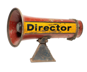 A vintage-style megaphone with "Director" written on it. PNG transparent.