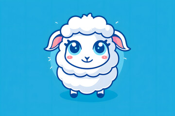 Fototapeta premium Flat colorful logo of a cute sheep in cartoon style