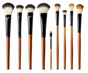 A set of artist brushes with colorful tips and wooden handles. PNG transparent.