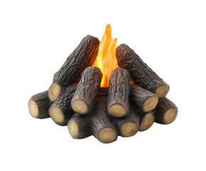 A small campfire with realistic flames and glowing embers.. PNG transparent.