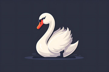 Obraz premium Flat colorful logo of a cute swan in cartoon style