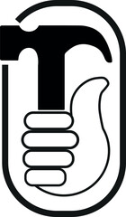 Print, hammer, workshop, master, repair, fix, sign, brand, advertising, poster, leaflet, providing services, vector, illustration, hand, finger, good, high-quality, abstraction, icon.eps