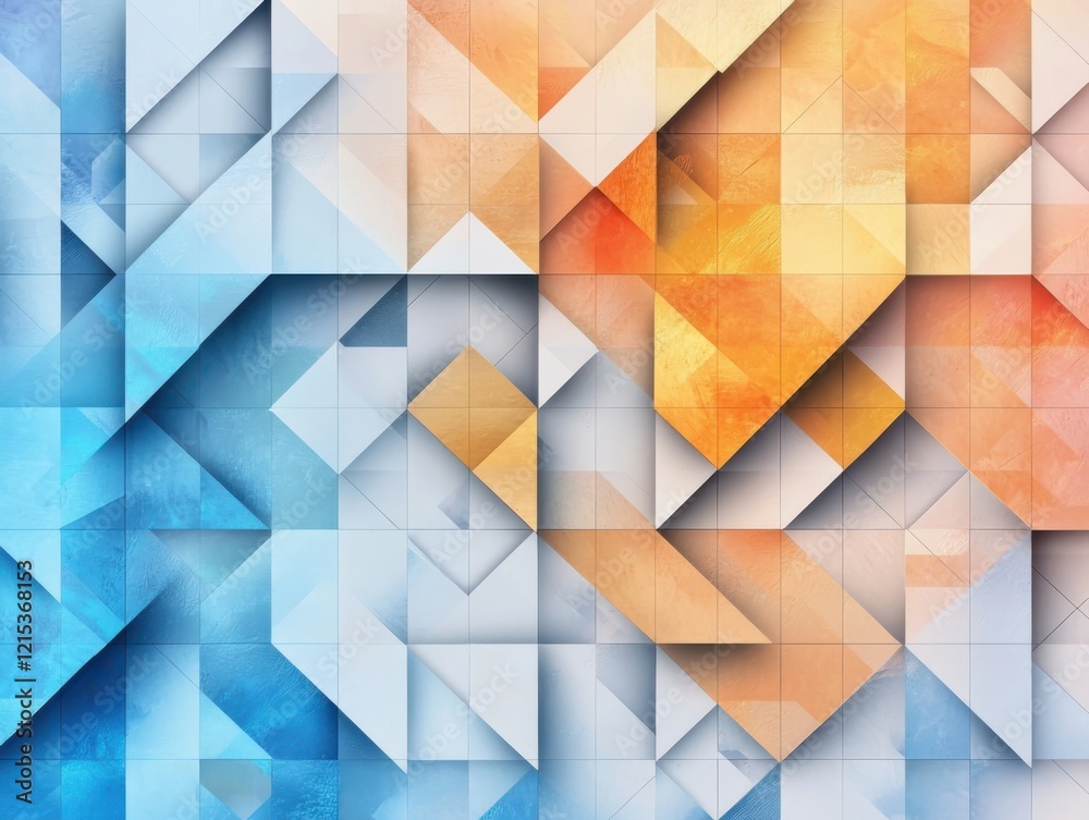 Poster geometric pattern design featuring triangles in tessellated style with gradient shifts from cool to 