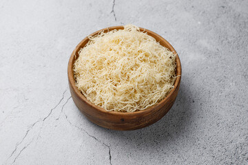 Homemade uncooked kataifi or kadaifi dough.