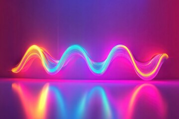 Colorful light waves create a vibrant display against a reflective surface