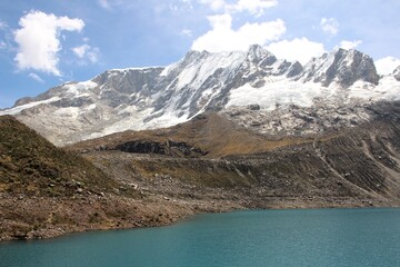 Obraz premium Picture from the trekking to Rocotuyoc Lake at the Huascaran National Park in the Cordillera Blanca Range, Ancash, Peru.