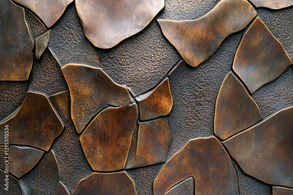 Aufkleber Abstract bronze metal texture with irregular, fragmented shapes creating a unique, artistic wall covering.