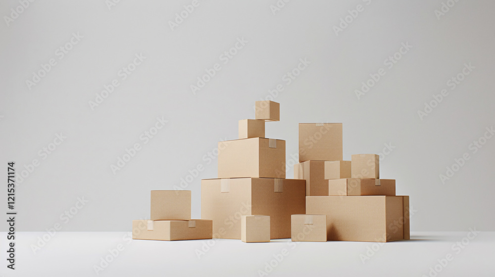 Aufkleber Stack of cardboard boxes is sitting in an empty room