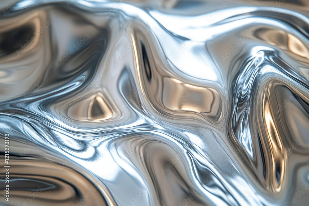 Poster Abstract image of flowing, reflective, metallic surface with swirling patterns and gleaming highlights.