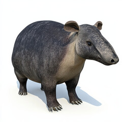 Prehistoric mammal, robust build, dark gray fur, short legs.