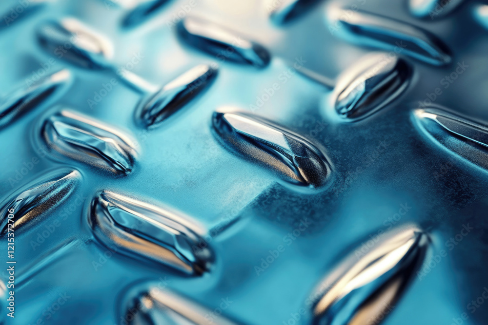 Poster Close-up of a metallic surface with a diamond plate pattern, showcasing its texture and reflective properties.