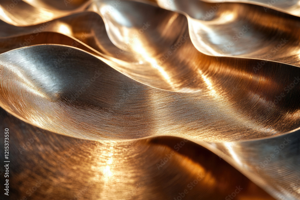Poster abstract image of bronze-colored undulating surface, exhibiting a luxurious, metallic texture with s