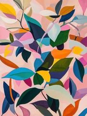 Colorful abstract leaves arrangement creating a vibrant atmosphere in contemporary art