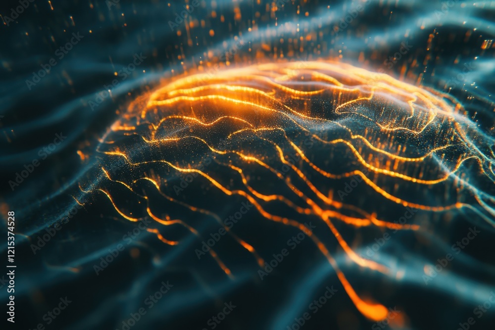 Poster exploring the intricate patterns of neural networks in a digital landscape