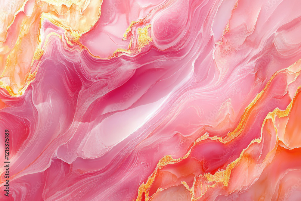 Poster abstract pink and gold marble texture with swirling patterns and luxurious details.