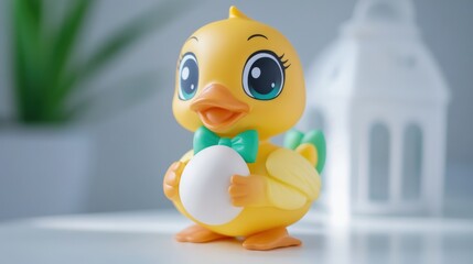 Cute Yellow Duckling Holding An Egg Toy