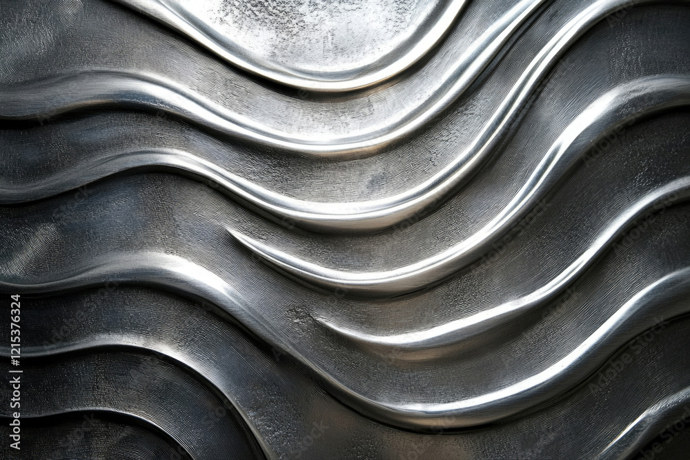 Aufkleber Abstract metallic texture with flowing, wavy patterns, creating a dynamic and luxurious visual.