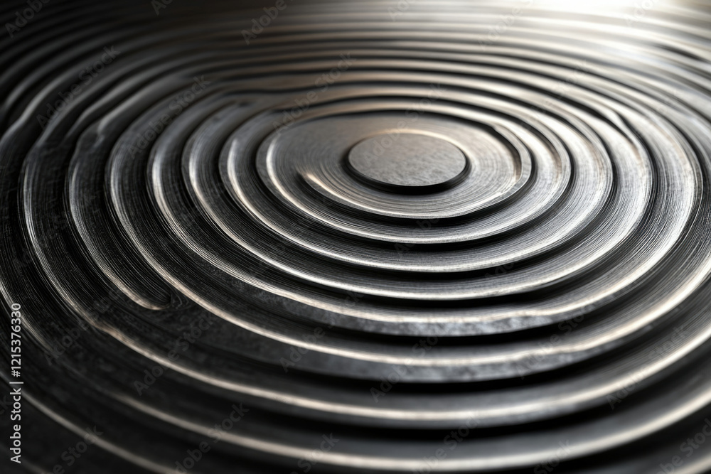 Poster Concentric circles etched into a dark metallic surface, creating a mesmerizing ripple effect.