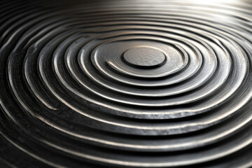 Fototapeta premium Concentric circles etched into a dark metallic surface, creating a mesmerizing ripple effect.