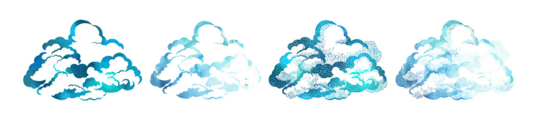 set of cloud objects. hand drawn. Not AI, Vector illustration