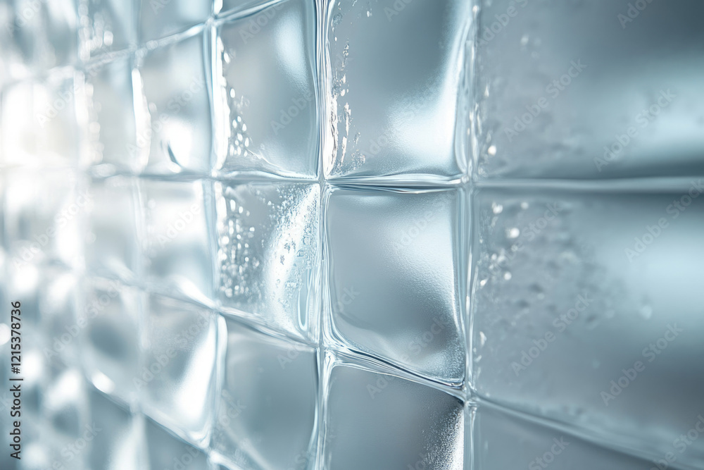 Poster close-up of a textured glass surface with a grid pattern, showing light reflection and water droplet