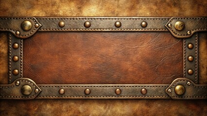Fototapeta premium Distressed leather texture background with vintage metal accents, rustic finish, antique feel, classic style