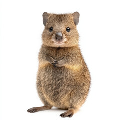 Obraz premium Adorable quokka standing, paws together, smiling.