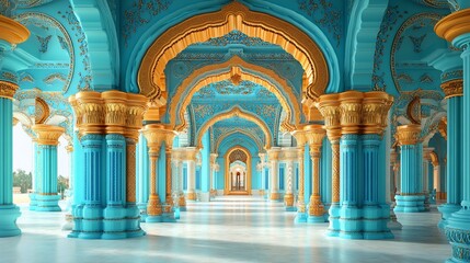 Magnificent Turquoise and Gold Palace Hallway