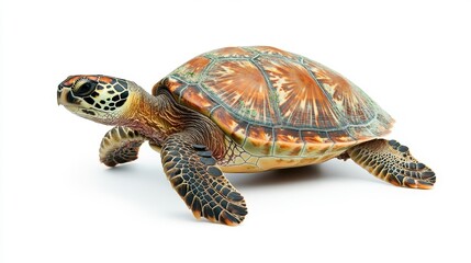 Obraz premium Colorful Sea Turtle with Intricate Shell Patterns on White Background