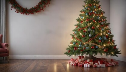 Festive Christmas tree with garlands and berries, christmas tree, berry-adorned, autumnal feel