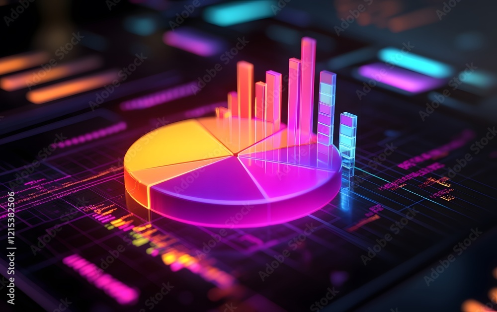 Aufkleber a vibrant digital representation of data featuring a 3d pie chart and color-coded bar graphs. ideal 
